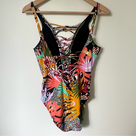 Bleu by Rod Beattie Run Wild Lace Down One Piece Tropical Floral Print Size 8 - Picture 6 of 10